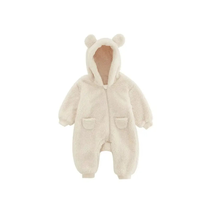 Macacão de bebê Teddy Bear Classic Materna Kid, design com capuz de ursinho e acabamento premium para o frio