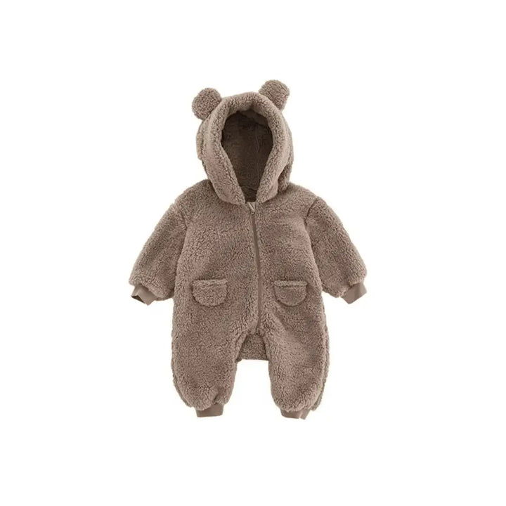 Macacão Teddy Bear Classic Materna Kid com capuz de orelhas, pelúcia macia SoftHug™ que mantém o bebê quentinho no inverno.